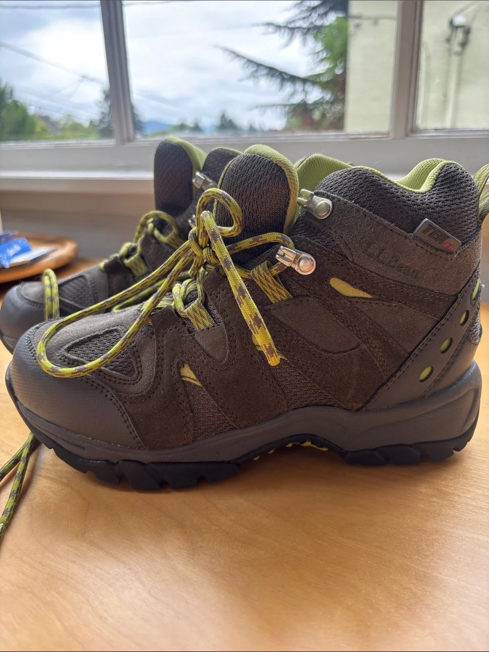 Kids Brown and Lime Green Hiking Boots